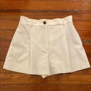 Zara White High Waist Shorts with Pleats